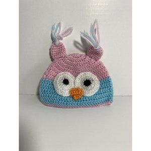Crochet Baby Cap Owl Pink Blue
